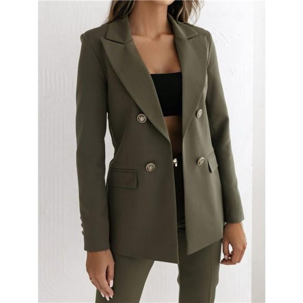 Double-Breasted Lapel Collar Blazer